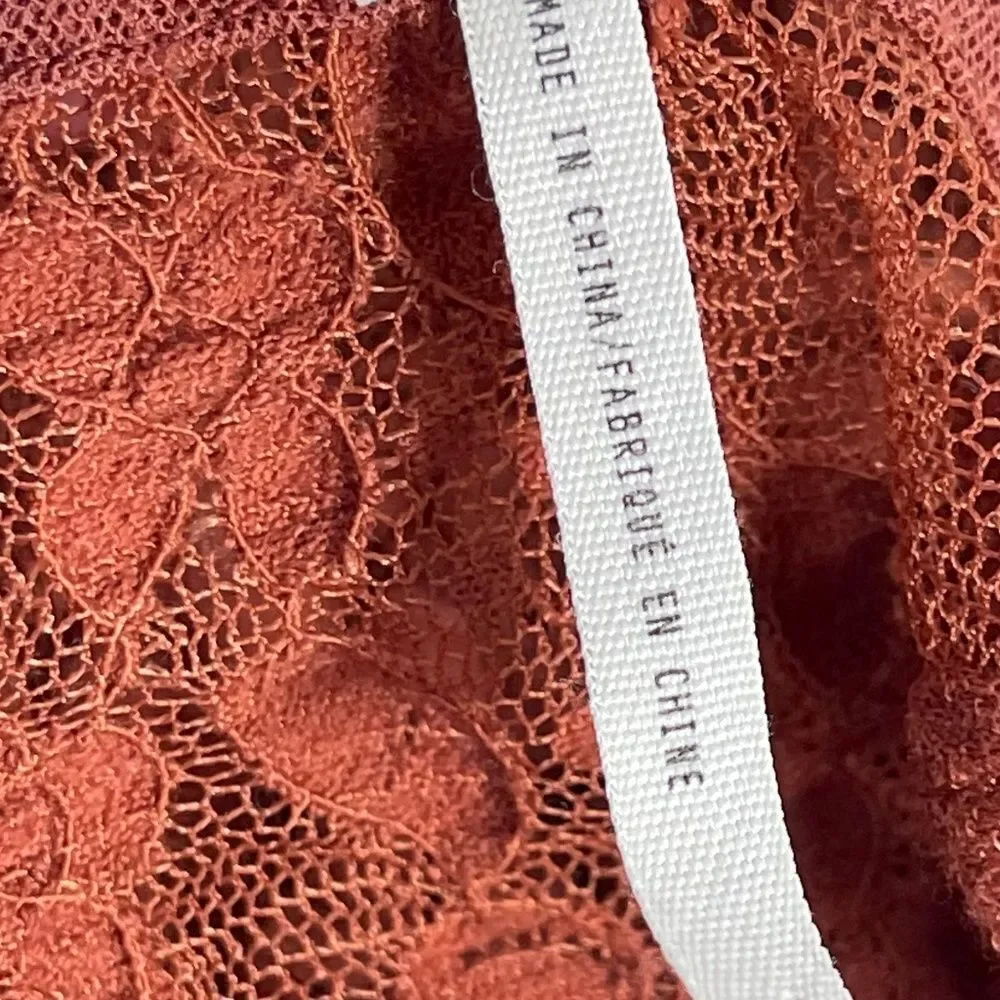 Intimately Free People Burnt Orange Lace Top Lattice‎ Tie Sleeves Sz XS